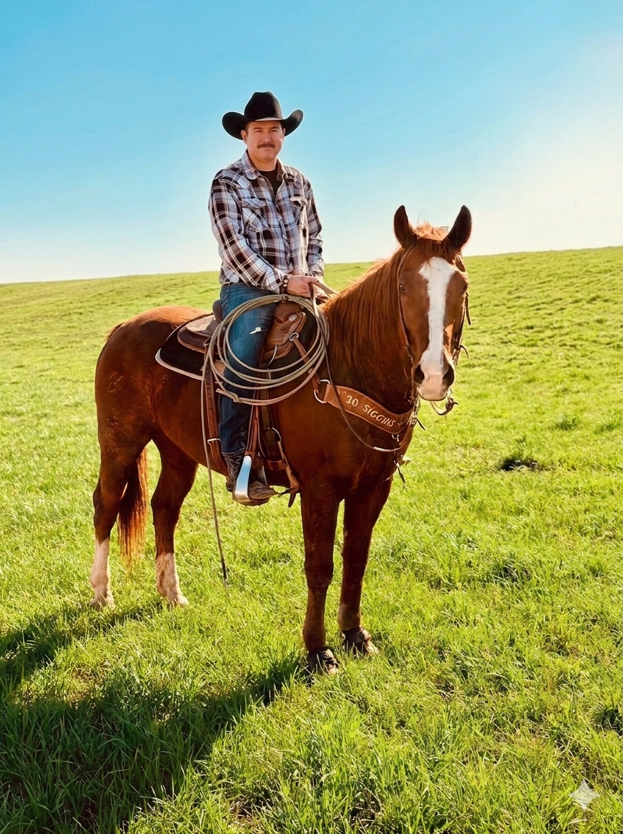 Powell Parker, Founder of Rightful Returns Recovery, on horseback in Arizona